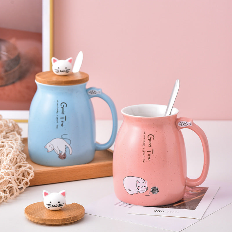 Cartoon cat ceramic covered mug