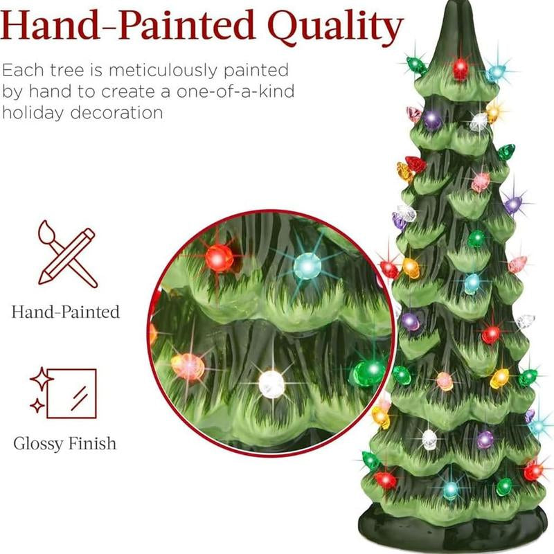 Retro Hand-Painted Desktop Christmas Tree, Ceramic Christmas Tree, Lighting Up, Desktop Christmas Tree and Lights, Perfect Desktop Family Holiday Decoration (3 AA Batteries Need to Be Prepared by Yourself)