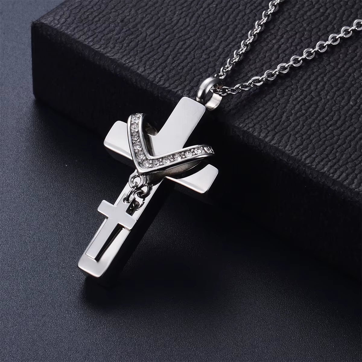 Unisex Stainless Steel Cremation Double Cross Pendant Necklace for Ashes Memorial Keepsake Jewelry Gift Dropshipping