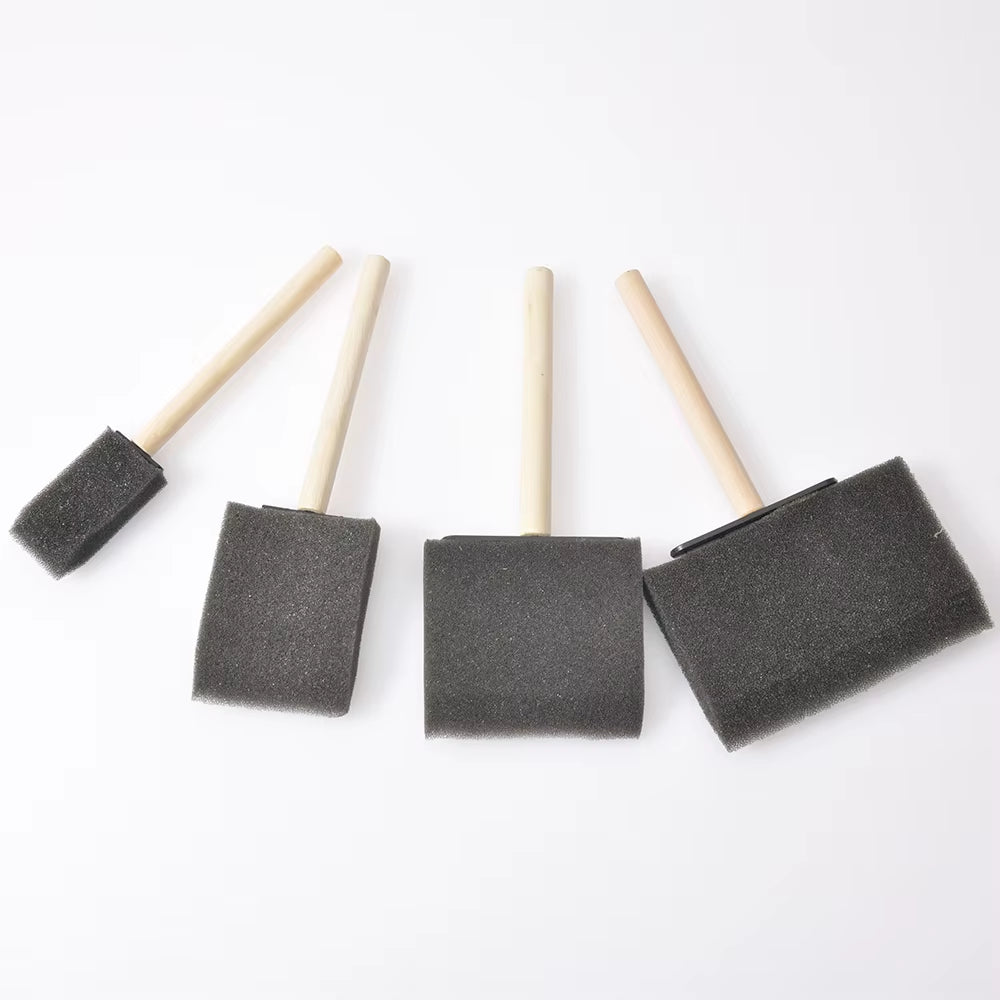 4Pcs/Pack Wooden Handle Foam Paint Brush Sponge Craft Art Craft Paint Brush Set Child Painting Sponge Foam Brushes