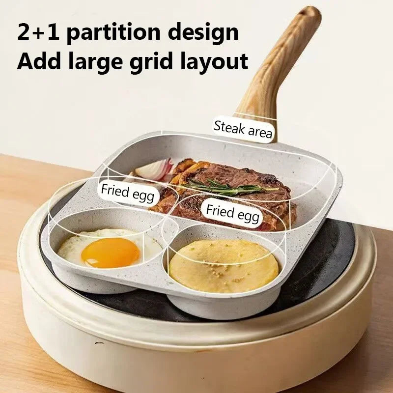 Breakfast Frying Pan Multi-Section Fried Egg Burger Pot Wheat Rice Stone Steak Pot Nonstick Three-In-One Cookware Omelet Pan