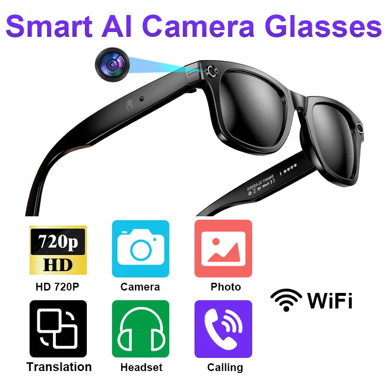 Fashion AI Camera Smart Glasses IP65 Waterproof Bluetooth Call Playing Music Smart Glasses Identify Pictures Use Chatgpt