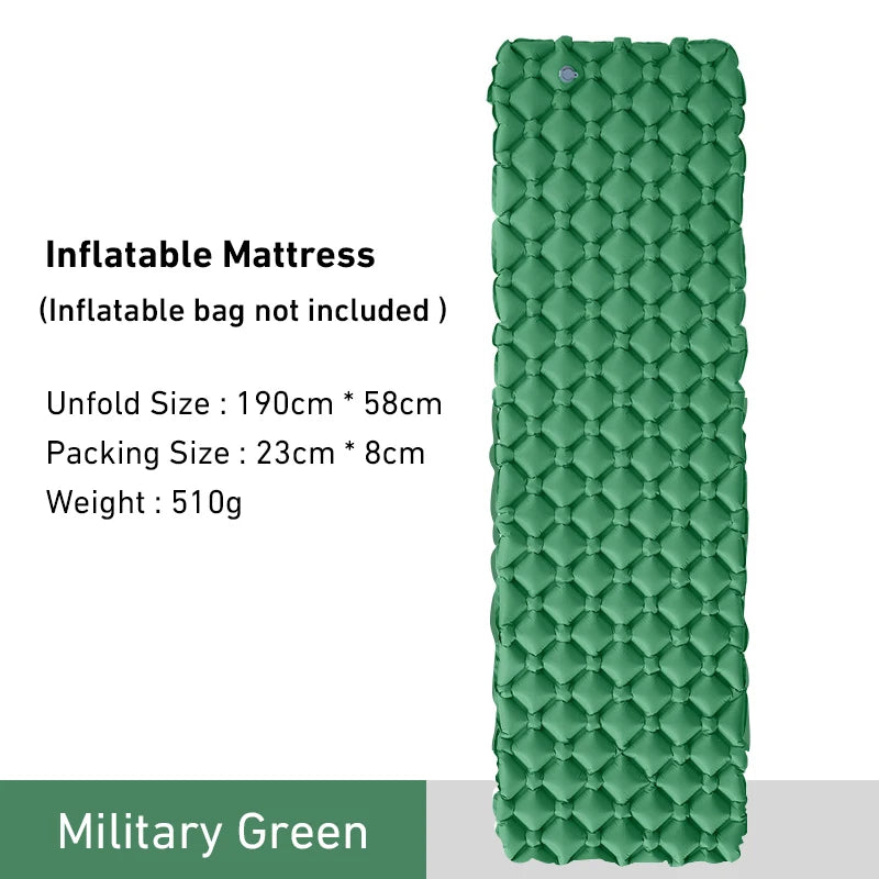 Outdoor Sleeping Pad Camping Inflatable Mattress Ultralight Air Cushion Travel Mat Folding Bed No Headrest for Travel Hiking