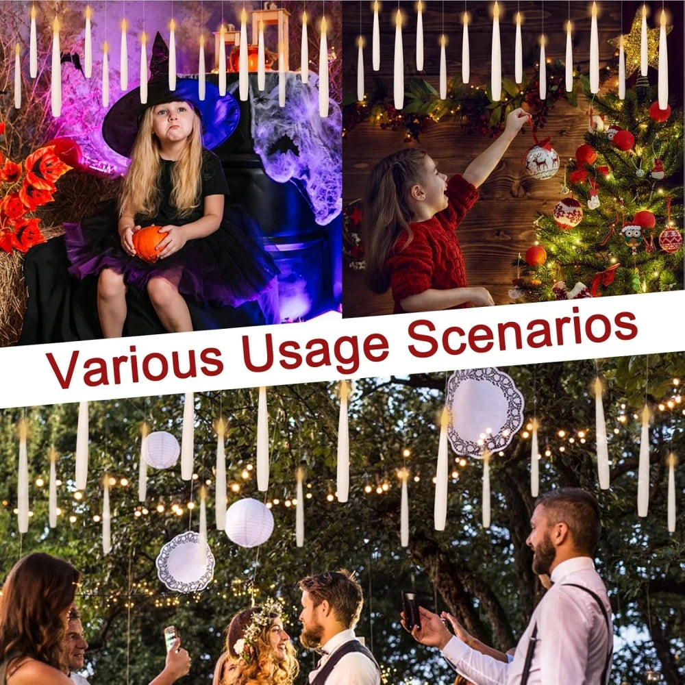 Floating Candles with Wand 12 Pcs Magic Hanging Candles Flickering Warm Light Flameless Floating LED Candle Halloween Decoration