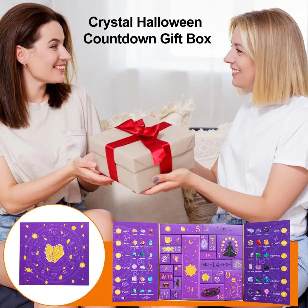 Reiki Crystal Halloween Countdown Gift Box 2025 Healing Stones Advent Calendar Rock Collection Energy Gem Dig Kit