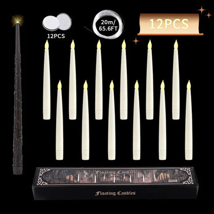 Floating Candles with Wand 12 Pcs Magic Hanging Candles Flickering Warm Light Flameless Floating LED Candle Halloween Decoration