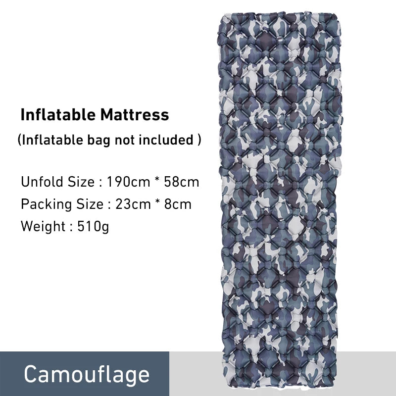 Outdoor Sleeping Pad Camping Inflatable Mattress Ultralight Air Cushion Travel Mat Folding Bed No Headrest for Travel Hiking