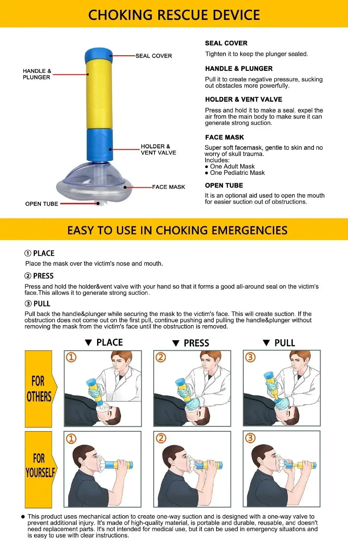 Upgrade Portable anti Choking Device Choking Emergency Life Saving Suction Vac anti Choke Device First Aid Kit for Kids Adults