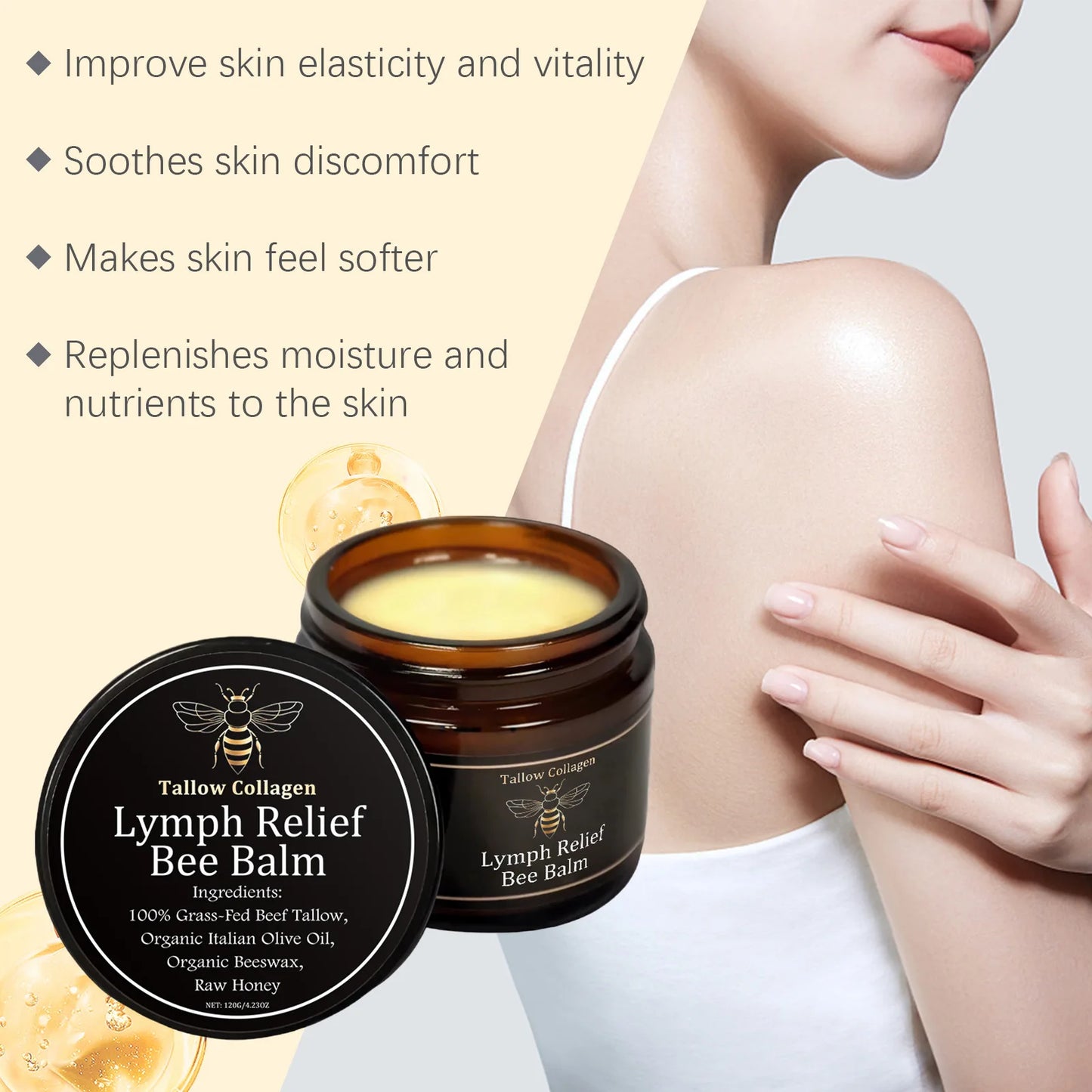 Beef Tallow Honey Balm Deep Hydration Improve Dryness Moisturizing Skin Care Grass Fed Beef Tallow Nourishing Face Cream 120G