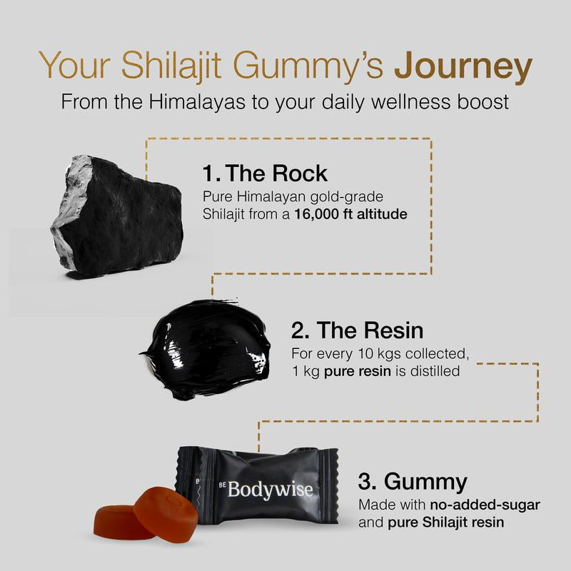 Be Bodywise by Root Labs Pure Himalayan Shilajit Gummies | 3000Mg with KSM-66 Ashwagandha, Gokshura, Fulvic Acid & 85+ Trace Minerals | No Added Sugar | Non-Gmo | for Men & Women | 60 Vegan Gummies | Natural Strength, Focus & Stamina Support