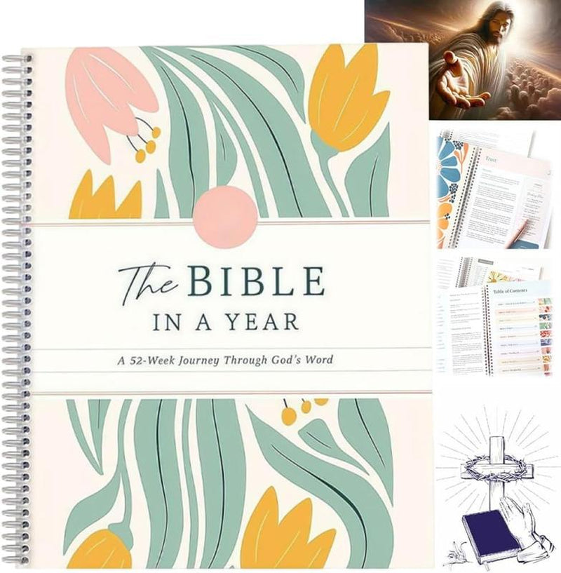 The Bible in a Year, 52-Week Study, a 365-Day Spiritual Journey with Daily Prayer and Notes, Ideal Faith Gift for Men and Women – Christian Workbook Journal Personalize Bible
