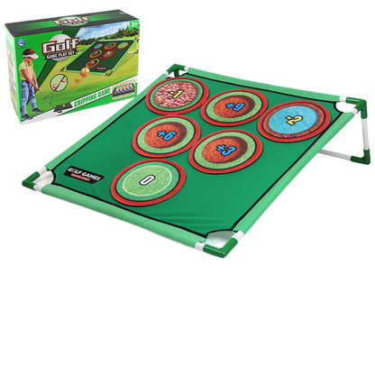 Golf game pad with target and stand