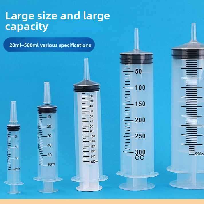 Large-capacity plastic syringes