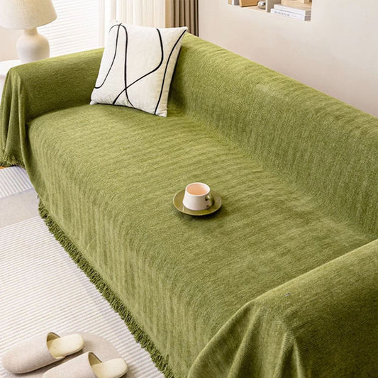 Ins Style Chenille Sofa Towel Herringbone Pattern Pure Color Sofa Cushion Skin-Friendly Anti-Wrinkle Multi-Purpose Machine Washable Sofa Cover Cloth