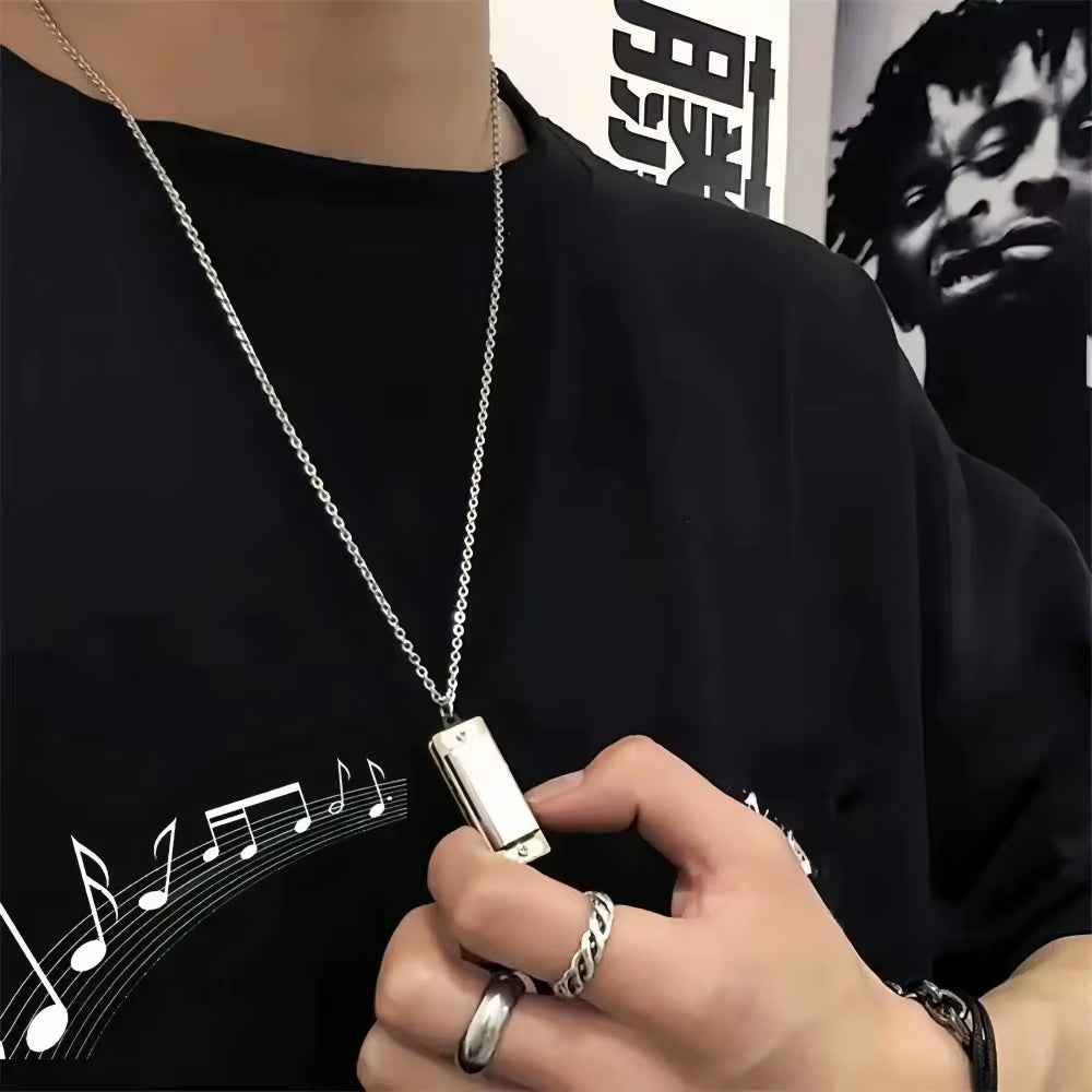 Mini Harmonica Necklace Men and Women Niche Design Sense Pendant Musical Can Blow the Sound Senior Creative Little Instruments