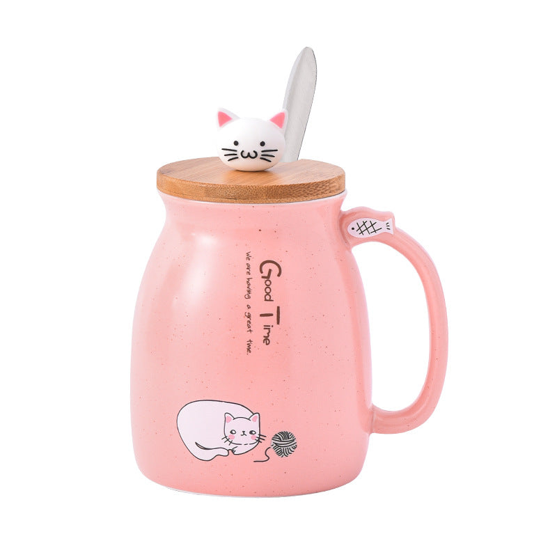 Cartoon cat ceramic covered mug