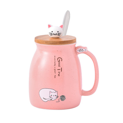 Cartoon cat ceramic covered mug