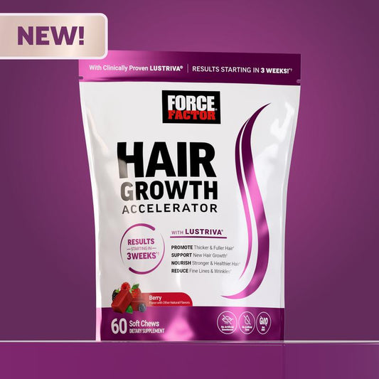 Force Factor Hair Growth Accelerator with Clinically Proven Lustriva to Promote Thicker, Stronger Hair, Biotin, Vitamin E & C, Mixed Berry, 60 Silicon