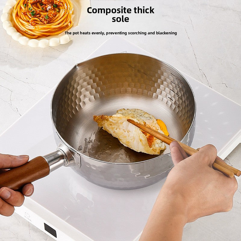 Japanese Style Walnut Handle Stainless Steel Milk Pot