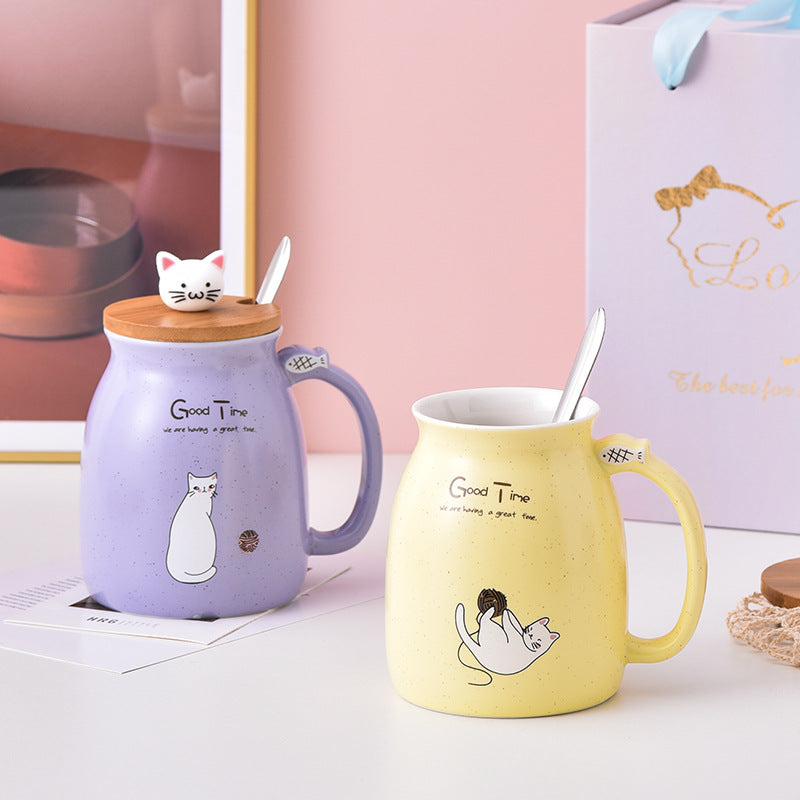 Cartoon cat ceramic covered mug