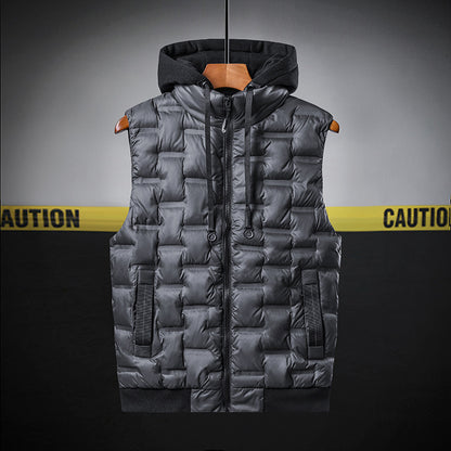 Mens Thickened Sleeveless Hooded Vest