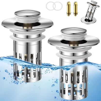 Universal Stainless Steel Drain Strainer Multi Purpose Push to Bounce Core Sink Drain Kitchen Bathroom Sink Universal Drain Kit