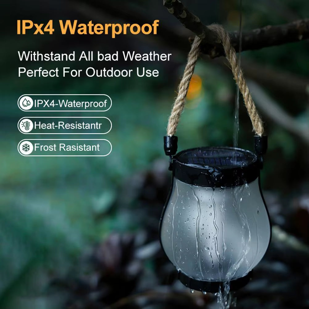 Camping Lamp Solar Flame Lights Garden Lantern Flickering LED Light Decorative Yard Decor with Rope Rechargeable Camping Lamp