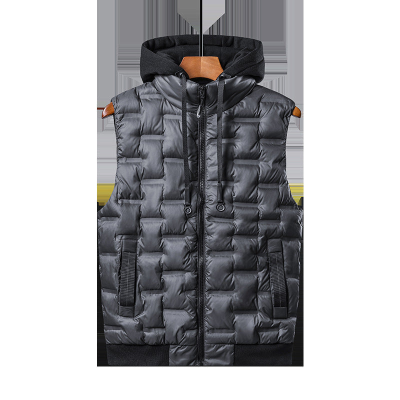 Mens Thickened Sleeveless Hooded Vest