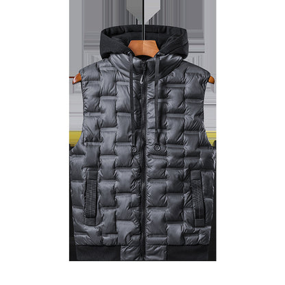 Mens Thickened Sleeveless Hooded Vest