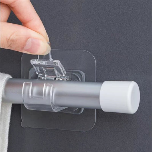 Plastic White Hanging Curtain Rods Home Clamp Hooks Bathroom Shower Curtain Rod Fixed Clip Wall Hooks