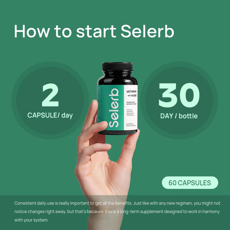 Selerb Metaburn for Daily Nutrient Support – with Chromium, Vitamin B12 & Berberine HCI – 60 Capsules