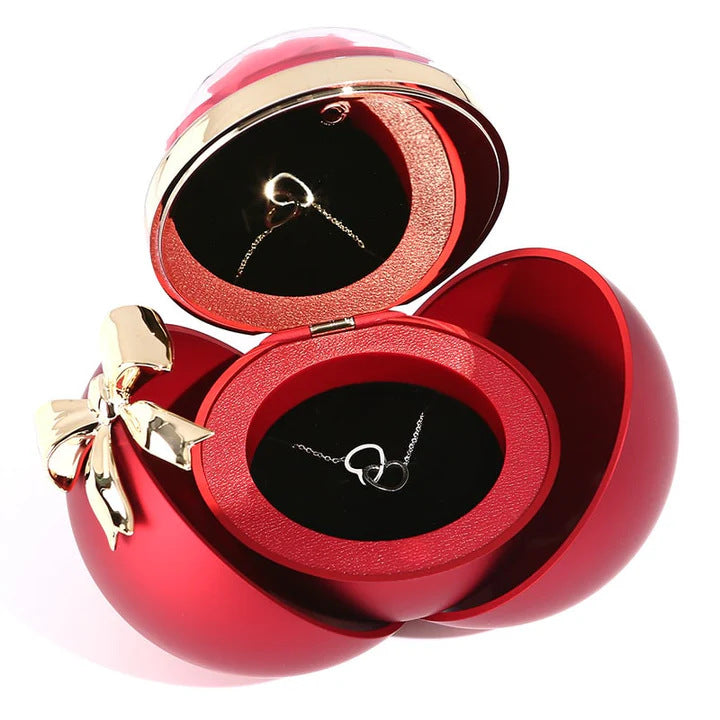 Double Heart Rose Jewelry Box with Necklace