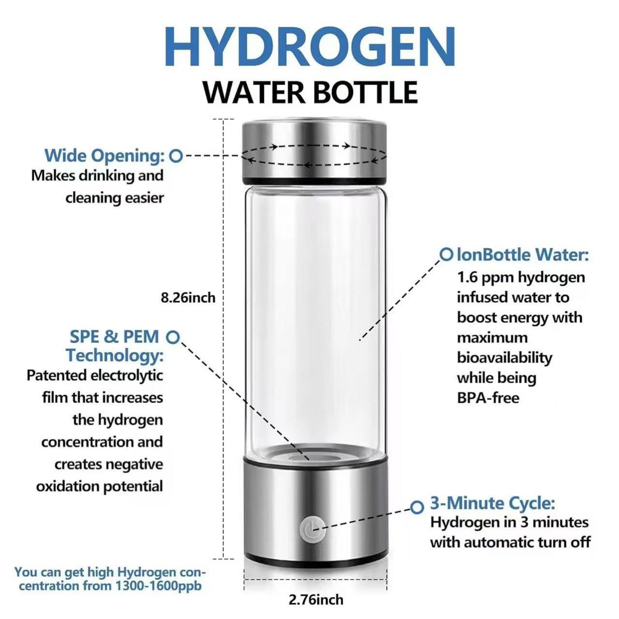 Portable Hydrogen Water Ionizer Bottle