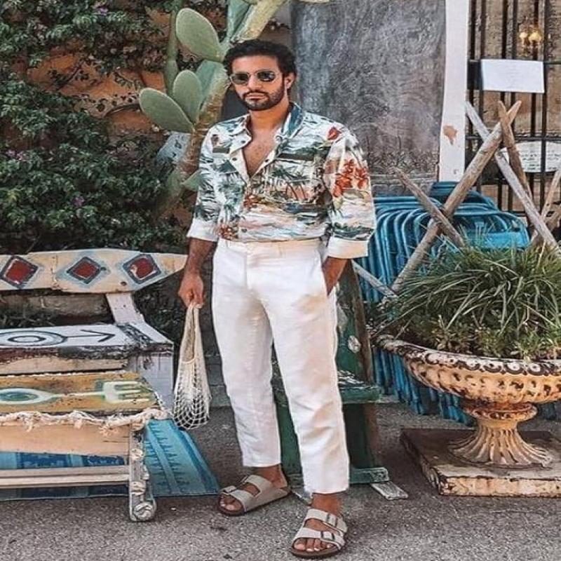 Lightweight casual men's cotton and linen trousers