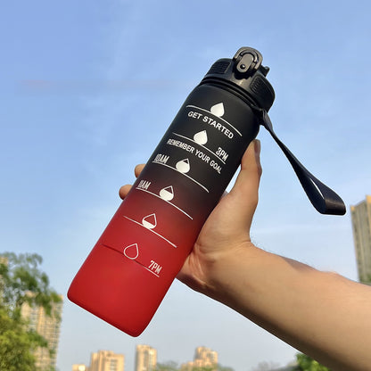 Gradient Water Bottle with Straw and Carry Strap