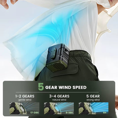 10000Mah Portable Waist Fan with Power Bank LED Lighting Hanging Neck Fan 5 Speed Strong Airflow Cooling Fan for Outdoor Working
