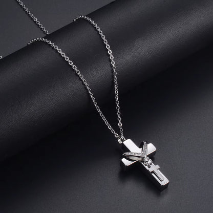 Unisex Stainless Steel Cremation Double Cross Pendant Necklace for Ashes Memorial Keepsake Jewelry Gift Dropshipping