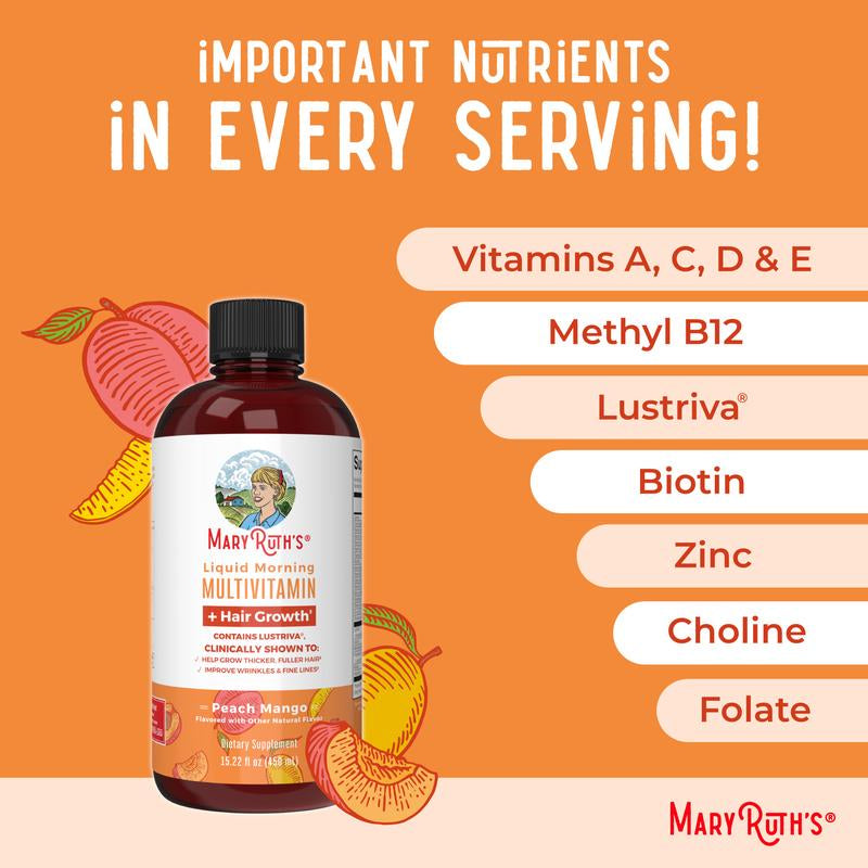 Maryruth'S Liquid Multivitamin + Hair Growth - Clinically Tested Lustriva for Thicker Hair in Women - Improve Facial Wrinkles - Vegan - 15.22 Fl Oz