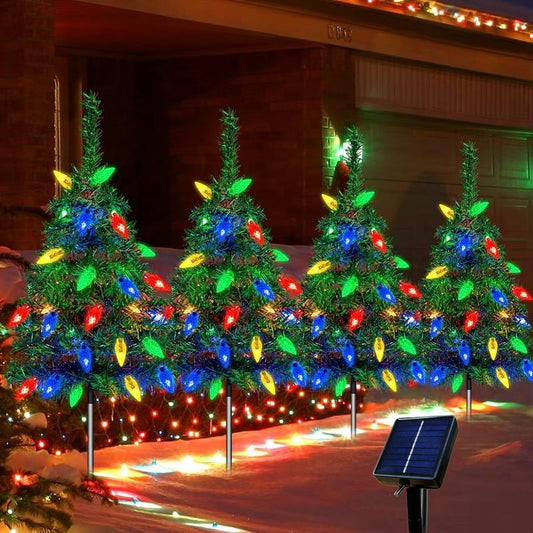 1 Tow 4 Solar Christmas Tree Lights. Includes 80 Colorful Strawberry Bulbs, IPX4 Waterproof, Suitable for Outdoor Patio Garden Decorations for Festivals, Driveways and Christmas Parties!