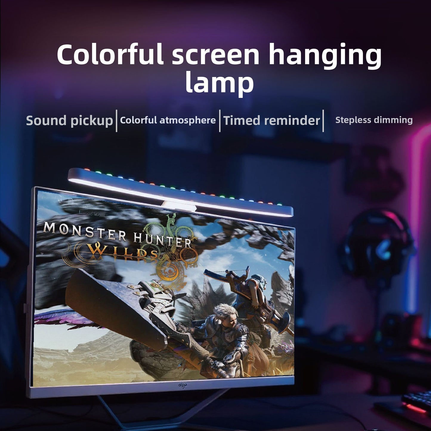 A hanging light on the computer monitor