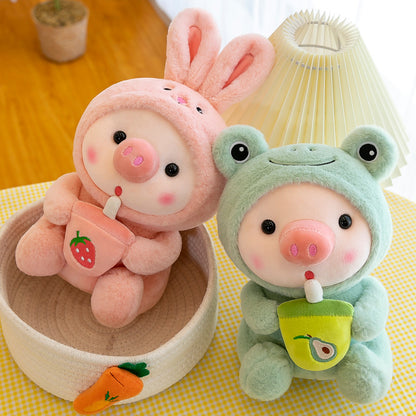 Milk bottle pig plush toy