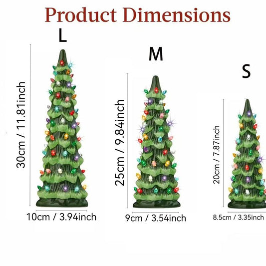 Retro Hand-Painted Desktop Christmas Tree, Ceramic Christmas Tree, Lighting Up, Desktop Christmas Tree and Lights, Perfect Desktop Family Holiday Decoration (3 AA Batteries Need to Be Prepared by Yourself)
