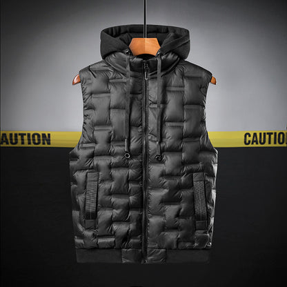 Mens Thickened Sleeveless Hooded Vest