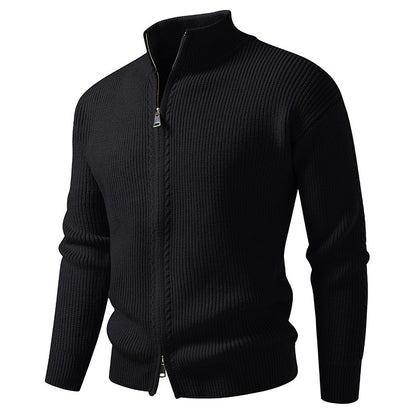 Mens Stand Collar Knit Cardigan Zipper Sweater