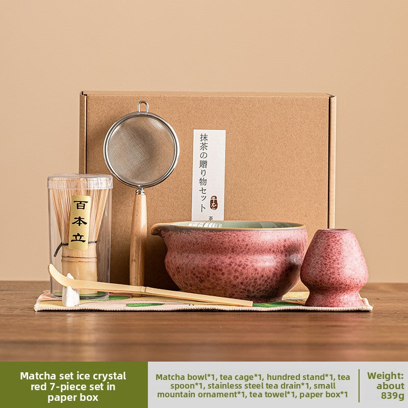 Japanese Ceramic Matcha Bowl Set with Crystalline Glaze