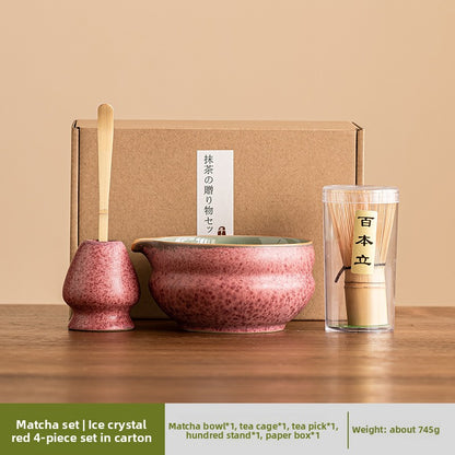 Japanese Ceramic Matcha Bowl Set with Crystalline Glaze