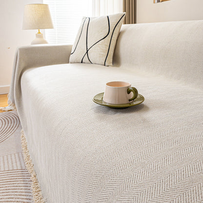 Ins Style Chenille Sofa Towel Herringbone Pattern Pure Color Sofa Cushion Skin-Friendly Anti-Wrinkle Multi-Purpose Machine Washable Sofa Cover Cloth