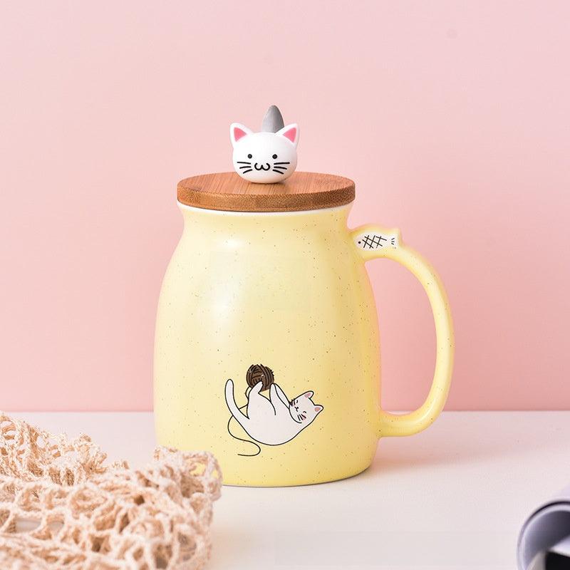 Cartoon cat ceramic covered mug