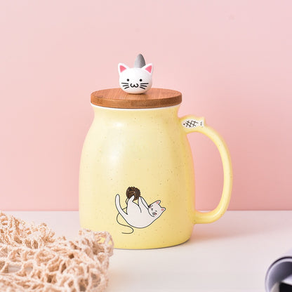 Cartoon cat ceramic covered mug