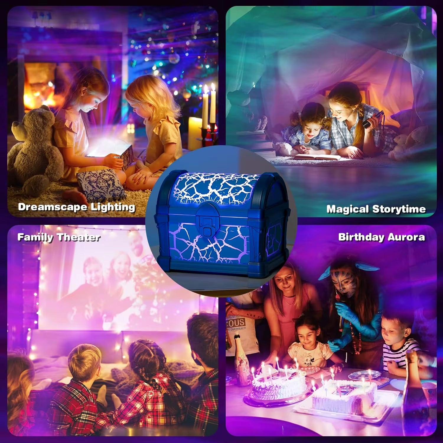 Treasure Chest Projector Night Light Bluetooth Speaker Galaxy Aurora Projection Lamp Ambient Northern Light for Room Decoration